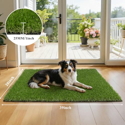 HEBE Fake Grass Pee Pad for Dogs 28"x39", Artificial Grass Turf for Indoor Outdoor Potty Training, Washable Dog Potty Grass Mat with Drainage Holes, Reusable Non-Slip Pet Potty Pad - size: 28''x39''