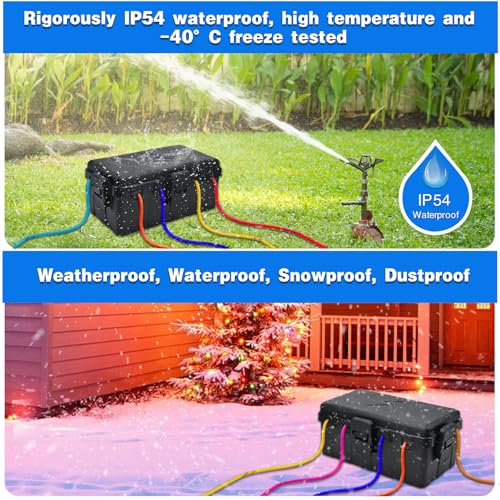 Hrensaw Medium Outdoor Electrical Box(10.6x5.5x4.5inch),IP54 Waterproof Extension Cord Cover w/6 Cable Entry,Weatherproof Connection Box Protect Power Strip,Timer,Plug,Holiday Lights,Black - color: Black, size: Medium