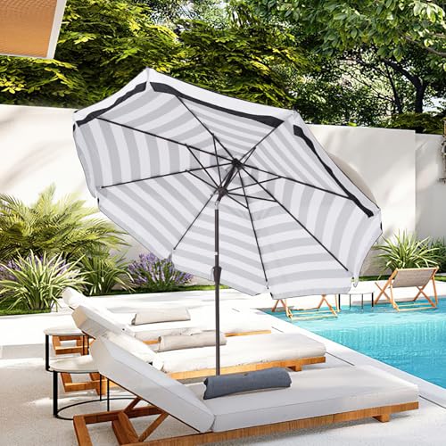 JEAREY 9 FT Patio Umbrella Outdoor, Table Umbrellas Market Umbrella w/Push Button Tilt/Crank, 8 Sturdy Ribs(Black White Striped) - color: Black White Striped