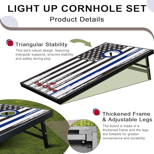 LED Cornhole Set, 3 x 2ft / 4 x2 ft Cornhole Board Game Set, Corn Hole Outdoor Game, Multi-Design with Light-Up Border, 8 Bean Bags, Carrying Case for Backyard, Beach, Lawn - color: American Flag, size: 4'x2'