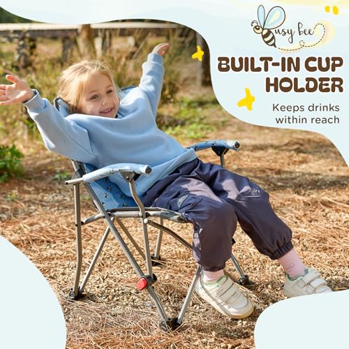 Busy Bee Oversized Kids Camping Chair with Cup Holder, High Back Toddler Chair Kids Folding Chair, Perfect for Beach & Outdoor, Supports 150 Lbs. - color: Print Bee Blue, style: Folding Chair