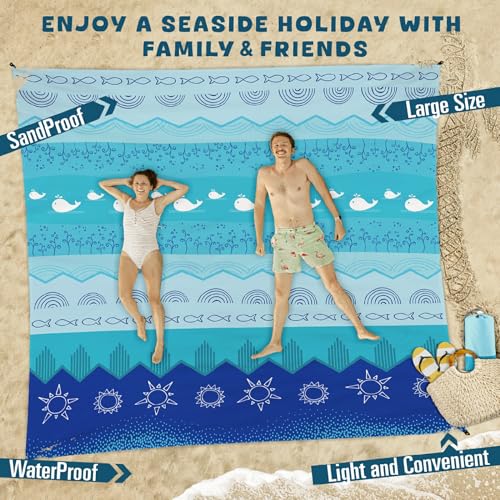 Beach Blanket Waterproof Sandproof Oversized 78''×110'' Suits 1-7 Adults Lightweight Large Picnic Mat Sand-Free Beach Blanket for Travel Camping Hiking Picnic - color: Sea, size: 78''x110''