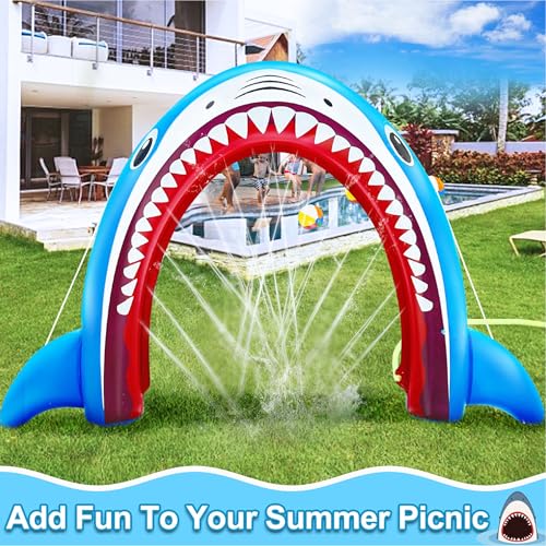 11Ft Long Inflatable Shark Sprinkler for Adults, Giant Outdoor Water Toys Blow up Shark Arch Sprinkler for Adults Fun Summer Gifts Backyard Garden Lawn Water Party Games Outside Activities