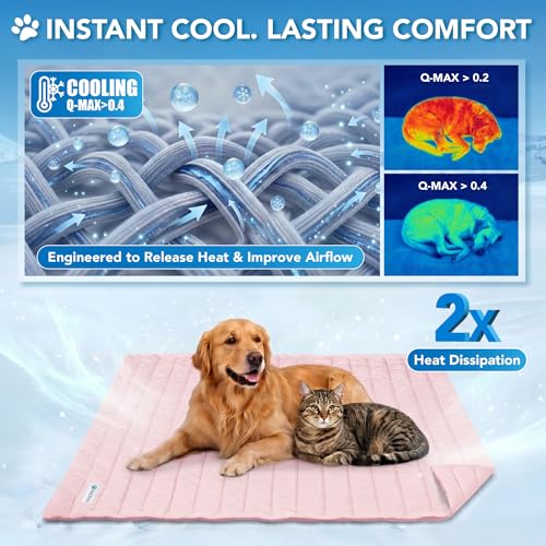 PetAmi Dog Cooling Mat, Q-Max Pet Cooling Blanket with Thick Cushioning, Self Cooling Pad for Dogs & Cats, Reversible Summer Mat for Crate, Couch, Kennel, Pink, Large (40x60) - color: Pink, size: Large (40x60)