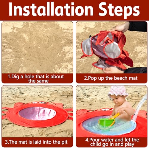 RunNico Pop Up Beach Pool, Portable Toddler Beach Pit with Water Bag and Storage Bag, Cute Shape Beach Pool Puddle for Outdoor Summer Beach Camping Traveling Vacation (Crab) - color: Crab