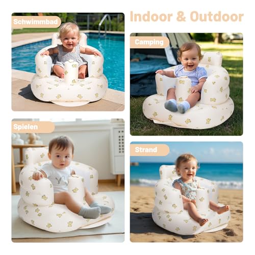 AirSwim Inflatable Baby Seat, Inflatable Baby Chair for Babies 3 Months and Up Summer Baby Inflatable Seat for Sitting Up, Blow Up Baby Floor Seat with Built in Air Pump, Bear - color: Bear