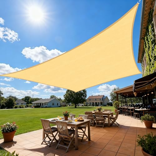 Artpuch Sun Shade Sail, 10'X12' Sand Rectangle Curved Edged Sun Shade, Commercial Grade 185GSM HDPE UV Permeable Outdoor Shade Cloth for Deck, Backyard, Patio (Custom Sizes Made)