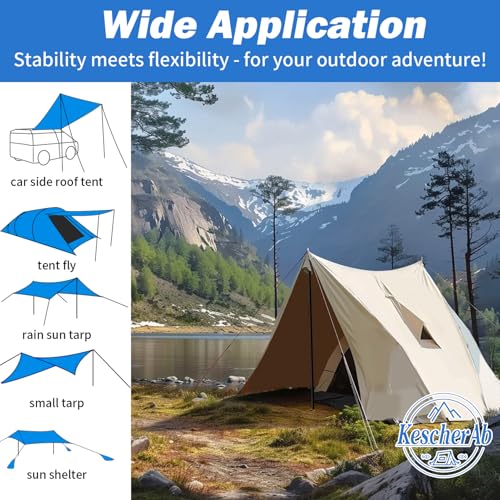 Tent Poles for Tarp, KescherAb Adjustable Tarp Poles Aluminium Tarp Poles Set of 2 for Tent Fly, Awning, Outdoor Camping, Hiking, Backpacking & Rainfly with Pegs & Reflective Ropes, Black - color: Black