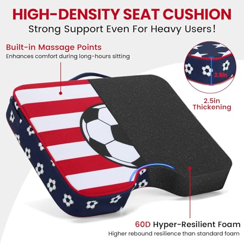 Stadium Seat Cushions 2 Pack - Portable Bleacher Cushions with 2.5-Inch Extra Thick High-Density Foam and Soccer Pattern - color: 2pack Soccer