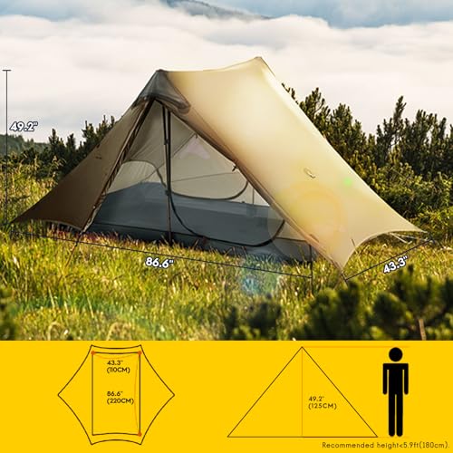 LANSHAN Ultralight Tent 3-Season Backpacking Tent for 1-Person or 2-Person Camping, Trekking, Kayaking, Climbing, Hiking - color: 2-person, khaki