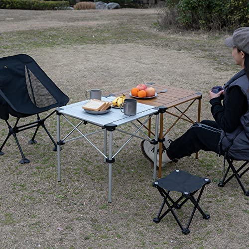 iClimb Lightweight Stable Alu. Folding Square Table Roll Up Top with Carry Bag for Camping Picnic Backyards BBQ Camp Kitchen (Black, M) - color: Dark Black, size: Medium