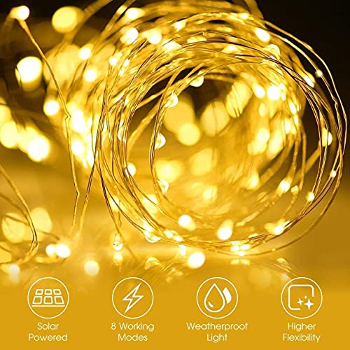 Lezonic Solar Fairy Lights, 2 Pack 240 LED Outdoor Waterproof 24M/80Ft 8 Modes Copper Wire Lights for Patio, Yard, Porch Decor (Warm White) - color: Warm White