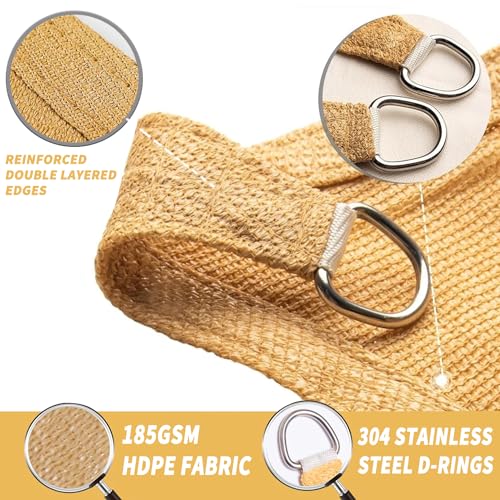 8' x 8' Sun Shade Sail Sand Curved Commercial Outdoor Shade Cover Sand Rectangle Heavy Duty Permeable 185GSM Backyard Shade Cloth for Patio Garden - color: Sand, size: 08' x 08' Standard