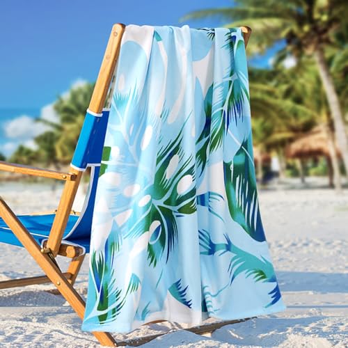 Oversized Terry Beach Towel 36 x 72 in Soft Extra Large XL Big Pool Swimming Towels for Adults Clearance Blanket Travel Essentials Cruise Accessories Must Haves Vacation Stuff Lounge Chair Cover Palm - color: Plam Green