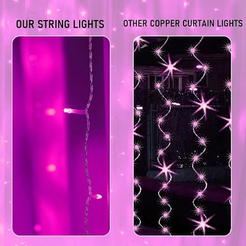 Dazzle Bright 300 LED Curtain String Lights, Valentine's Day Fairy Lights for Bedroom with 8 Lighting Modes, Connectable Waterproof Window Lights Party Wedding Garden Wall Christmas Decor, Pink - color: Pink