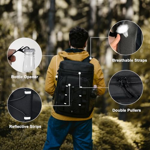 33 Cans Insulated Backpack Cooler - Leakproof Waterproof Lightweight Soft Coolers Bag for Camping Picnic Hiking Beach and Lunchbox Backpacks Bags-Leak Proof Ice Chest Back Pack - color: Black