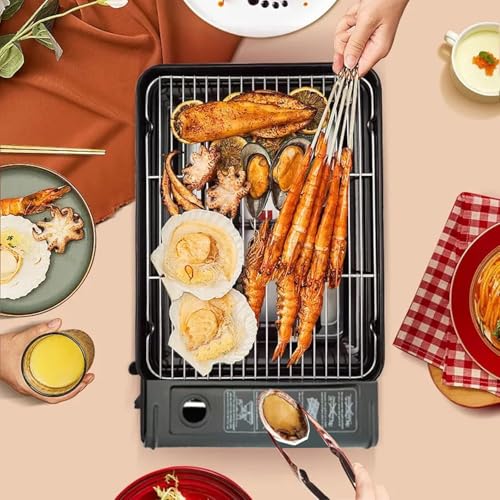Portable Butane Stove - Compact Gas Grill Stove with Detachable Grate + Durable Carry Case | Dual Fuel Tabletop BBQ for Camping, Korean BBQ, Tailgating | Fast Stainless Steel Outdoor Cooker