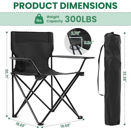 2 Pack Folding Camping Chairs for Adults,Foldable Portable Beach Chairs with Carry Bag & Cup Holder, Compact Design for Camping,Beach, Picnics,and Fishing Supports 300LBS（Dark Black） - color: Dark Black, size: 2pcs