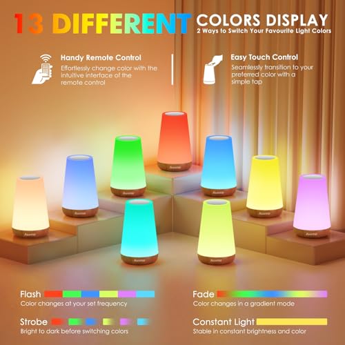 Auxmir Rechargeable LED Night Light, Touch & Remote Control Bedside Lamp with 13 Colors, 5 Brightness Levels, Portable Table Lamp for Kids Baby Nursery, Bedroom, Bathroom, Camping, Dark Brown - color: Dark Brown