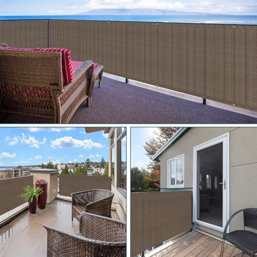 ECOOPTS 3'x10' Balcony Privacy Fence Screen with Zip Ties, Outdoor UV Protection Fence Cover for Balcony Porch Patio Deck Yard (Brown)