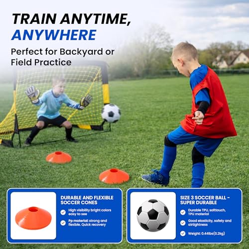 Pop Up Soccer Goals Set of 2, Kids Soccer Goal, 4x3 ft Portable Soccer Goal for Kids, Soccer Net for Backyard with Carry Bag, Small Foldable Indoor Outdoor Training Equipment for Toddlers and Youth.