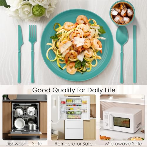 49pcs Dinnerware Sets for 8 People, Unbreakable Plates Sets, Reusable Storage Box, Travel Camping Picnic Home Party Cutlery Set, Dishwasher Microwave Safe Dishes - color: Colorful, style: 49PCS
