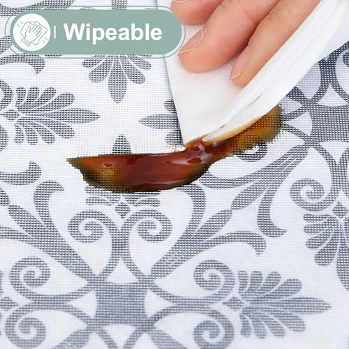 misaya Sqaure Vinyl Table Cloth, Elastic Fitted Flannel Backed Tablecloth, 100% Waterproof Plastic Table Cover Fits Folding Tables for Picnic, Camping, Outdoor (Silver Grey, 34" x 34") - color: Silver Grey, size: 34" x 34" (Square)
