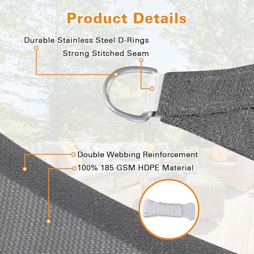 Artpuch Sun Shade Sail, 28'X28'X28' Dark Grey Triangle, Curved Edged Sun Shade, Commercial Grade 185GSM HDPE UV Permeable Outdoor Shade Cloth for Deck, Backyard, Patio (Custom Sizes Made)