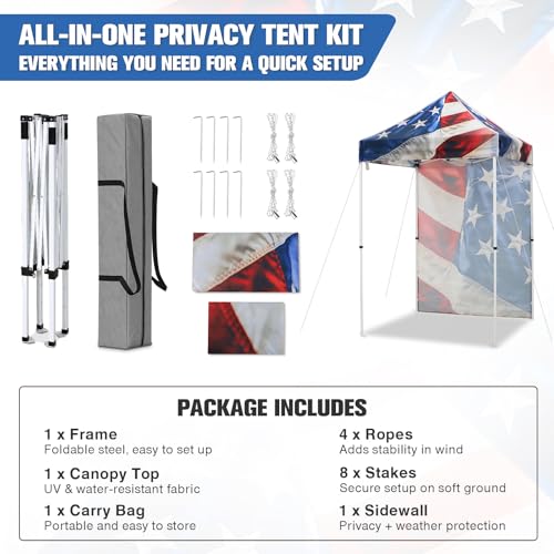 EAGLE PEAK Pop up Canopy 5x5, Outdoor Portable Canopy Tent with One Removable Sunwall, Carry Bag Included, Stars and Stripes - color: Stars and Stripes