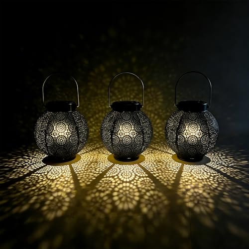 Solar Lanterns Outdoor Hanging 2 Pack, Waterproof Metal Garden Decor Lights, Dusk to Dawn Auto On/Off Solar Powered Lamp for Patio Porch Yard Pathway Tabletop (Classic Black Polka Dot) - color: Classic Black Polka Dot