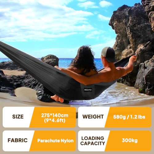NATUREFUN Ultra-Light Travel Camping Hammock | 300kg Load Capacity,Breathable,Quick-Drying | 2 x Premium Carabiners,2 x Nylon Slings Included | Outdoor Indoor Garden - color: Grey, size: 275x140cm