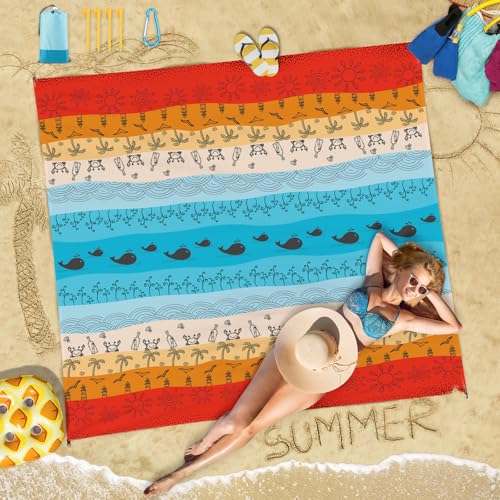 Beach Blanket Waterproof Sandproof Oversized 78''×81'' Suits 1-5 Adults Lightweight Large Picnic Mat Sand-Free Beach Blanket for Travel Camping Hiking Picnic - color: Beach Scene, size: 78''x81''