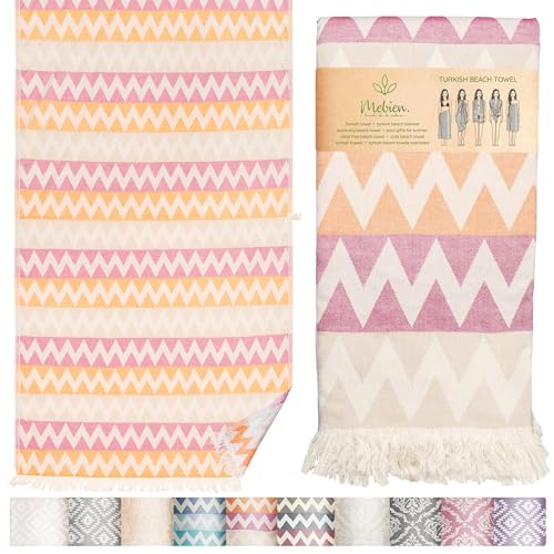 Turkish Beach Towel (35”x67”) – 100% Cotton Quick Dry, Lightweight Oversized Beach Towel for Pool & Travel – Zig Zag Orange Color - color: Fuchsia Orange Beige