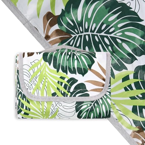 Hi Space Picnic Blankets Extra Large 80''x60'' Picnic Mat Waterproof Foldable Beach Picnic Blanket Washable Park Blanket Outdoor Blanket for Grass Lawn Camping (Tropical Leaves) - color: Tropical Leaves