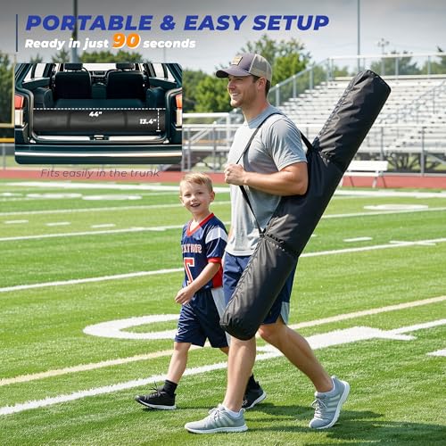 Soccer Goal, 12X6 FT Soccer Goals for Backyard, Portable Soccer Net for Outdoor Practice Training, Quick Setup Soccer Practice Equipment with Metal Base - style: Dual-Color Net (Pre-Attached)