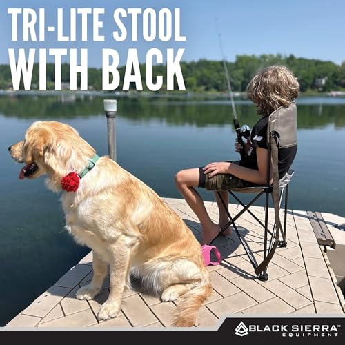 Black Sierra Tri-Lite Stool with Back Lightweight, Folding Chair, for in the Hunting Blind, Camping, and Fishing, Steel Frame Supports 225 LBS - color: Tan 2