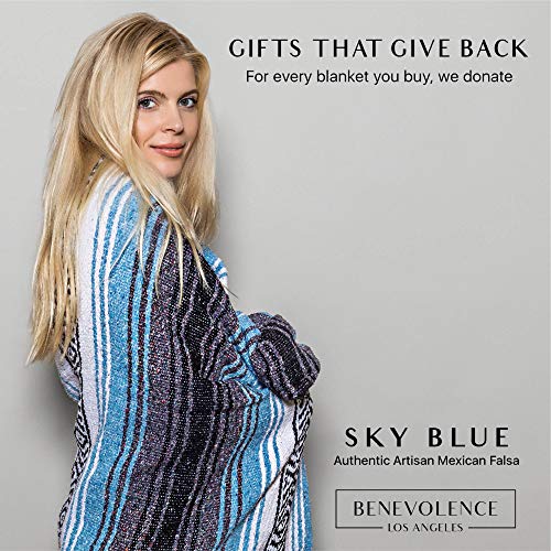 Benevolence LA Authentic Handwoven Mexican Blanket | Yoga Blankets, Outdoor, Picnic, Beach, Camping | Equestrian Saddle | Serape 50x70 inches - Sky Blue, Pack of 1 - color: Sky Blue