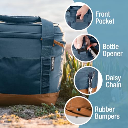 CleverMade Pacifica Collapsible Cooler Bag – Small Portable Cooler Bag for Travel, Foldable Insulated Cooler for Beach, Picnic & Road Trips, Holds Up to 18 Cans, Leakproof Soft Carry Cooler - Ocean - color: Ocean Cognac, size: Small