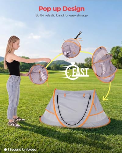 Poray Portable Baby Beach Tent with UPF 50+ Sun Shelter,Mosquito Net and Sunshade, Ideal Pop Up Kids Travel Tent with Carry Bag & 2 Stakes,Outdoor Indoor Play and Sun Protection - style: Vibrant Orange