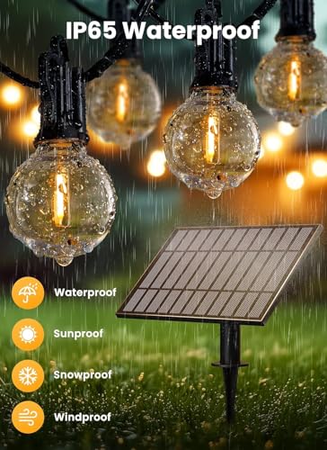 Brightown 38FT Solar String Lights Outdoor with USB Charging & 16 LED Shatterproof Bulbs, Solar Patio String Lights Outdoor for Cafe Garden Deck Outside Wedding - Last for 20Hrs+ - size: 38FT 16LED