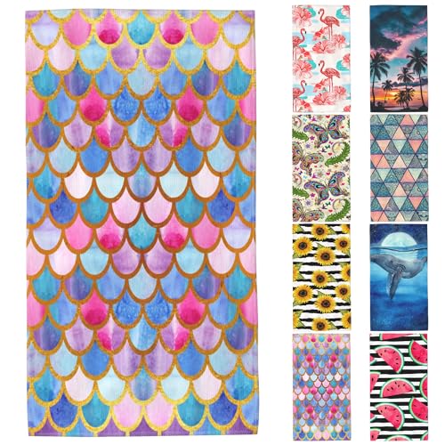 Beach Towel,Watercolor Mermaid Golden Fish Scales Lightweight Compact Sand Free Quick Dry Oversized Pool Swimming Towels for Girls Women Adults,29.5"×59" - color: Watercolor Mermaid Golden Fish Scales