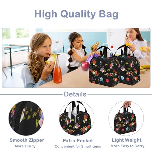 Vintage Rose Peony Poppy Floral Insulated Lunch Bag Reusable Lunch Box Women Men,Cooler Thermal Meal Tote for Kids School Student Picnic Office Work - color: Vintage Rose Peony Poppy Floral