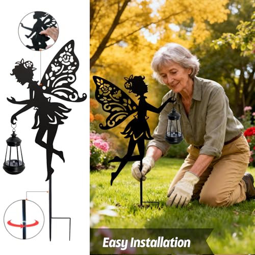 2 Pack Solar Fairy Garden Statues Outdoor Decor, Mother's Day Gift Ideas for Gardening Mom Grandma Birthday, Metal Fairy Figurine Light Stake Housewarming Ornament for Patio Lawn Yard Pathway - color: Fairy-Warm White-2 Pack