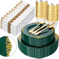 Nervure 350PCS Green Plastic Plates - Green Gold Plastic Dinnerware Sets for 50 Guests - 100 Disposable Plates, 150 Gold Silverware, 50 Cups, 50 Napkins Perfect for Wedding & Party - color: Green and Gold