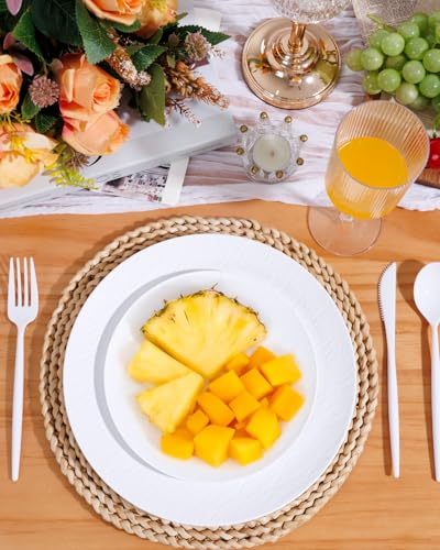 WONDERFUL 32pcs White Plastic Plates Reusable Unbreakable Dinnerware Set Dishes Set Dishwasher Safe Outdoor Plates Includes:16 Dinner 10" and 16 Dessert Plate 7.3" Ideal for Wedding/Mothers Day - color: White