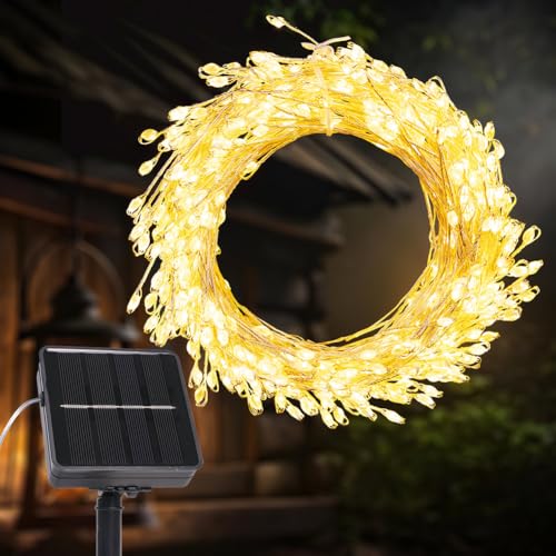 20FT 200LED Solar String Lights, Outdoor Waterproof 8 Modes, Silver Copper Wire Firecracker Fairy Lights | Solar-Powered Decor for Patio, Balcony, Wedding, Christmas (Warm White) - color: Warm White, size: Silver Wire