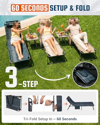 KingCamp Lounge Chair with face Hole, 400LBS Tanning Chairs for Outside, Adjustable 5-Position Beach Lounge Chairs Folding Sun Tanning Chair for Outside Beach Patio Sun Bathing Pool Backyard - color: B*sunbask Face Hole——blue/Grey Face Hole, style: 400lbs