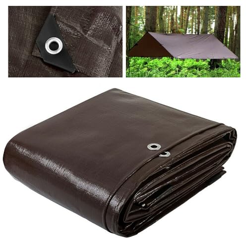 20'x 40' Tarps Heavy Duty Thick Waterproof, Poly Canopy Brown Tent Shelter Cover, 16 Mil Tarpaulin Shade, Rip and Tear Proof, UV Resistant Tarpaulin with Grommets and Reinforced Edges - color: Brown, size: 20 x 40ft