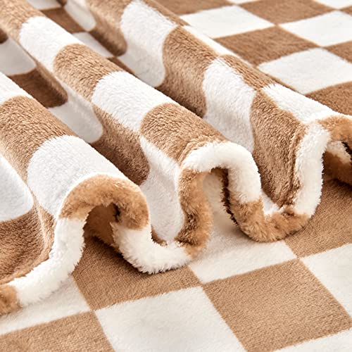 Edenleaf Checkered Blanket Flannel Throw Blankets Soft Cozy Checkered Grid Print Chessboard Gingham Pattern Throws for Bed Sofa Couch for All Seasons, 60x80 Inch, Blonde - color: 01 Blonde, size: Blanket-60"x80"