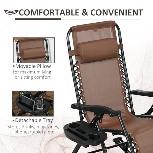 Outsunny Set of 2 Outdoor Rocking Chairs, Foldable Reclining Zero Gravity Lounge Rocker with Pillow, Cup & Phone Holder, Combo Design with Folding Legs, Brown - color: Brown, size: 2 Packs